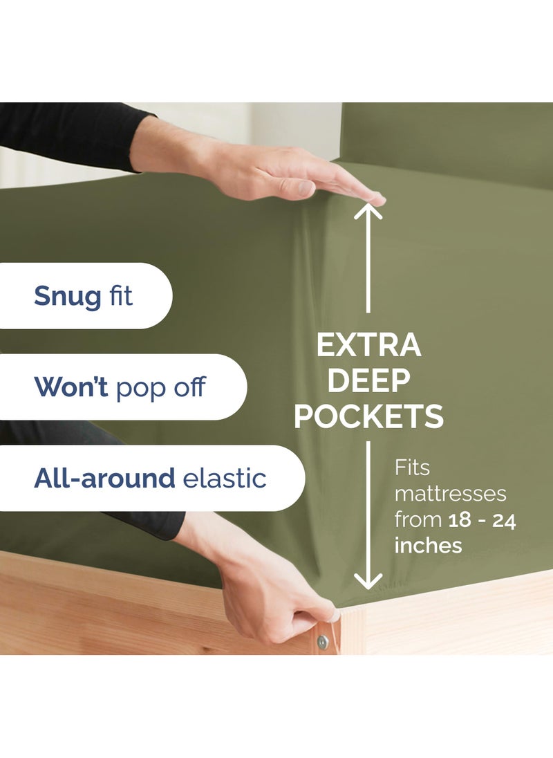 Extra Deep Split King Sheet Set - 7 Piece Breathable & Cooling Sheets - Hotel Luxury Bed Sheets Set - Easy Fit - Soft  Wrinkle Free & Comfy Sheets Set - Sage Green Sheet Set with Extra Deep Pockets