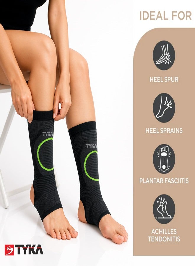 TYKA Ankle Support Sleeve for Men & Women - Knitted, Breathable & Ergonomic Compression Brace for Pain Relief, Injury Recovery & Stability (Grey|Neon Green, L) - Image 3
