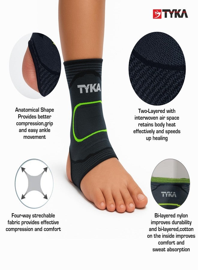 TYKA Ankle Support Sleeve for Men & Women - Knitted, Breathable & Ergonomic Compression Brace for Pain Relief, Injury Recovery & Stability (Grey|Neon Green, L) - Image 5