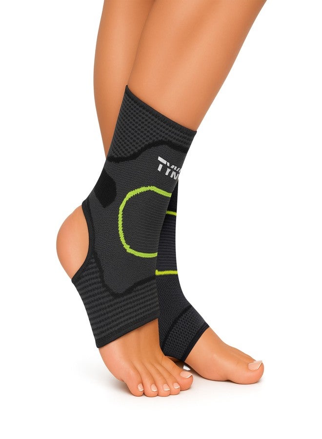 TYKA Ankle Support Sleeve for Men & Women - Knitted, Breathable & Ergonomic Compression Brace for Pain Relief, Injury Recovery & Stability (Grey|Neon Green, L) - Image 1