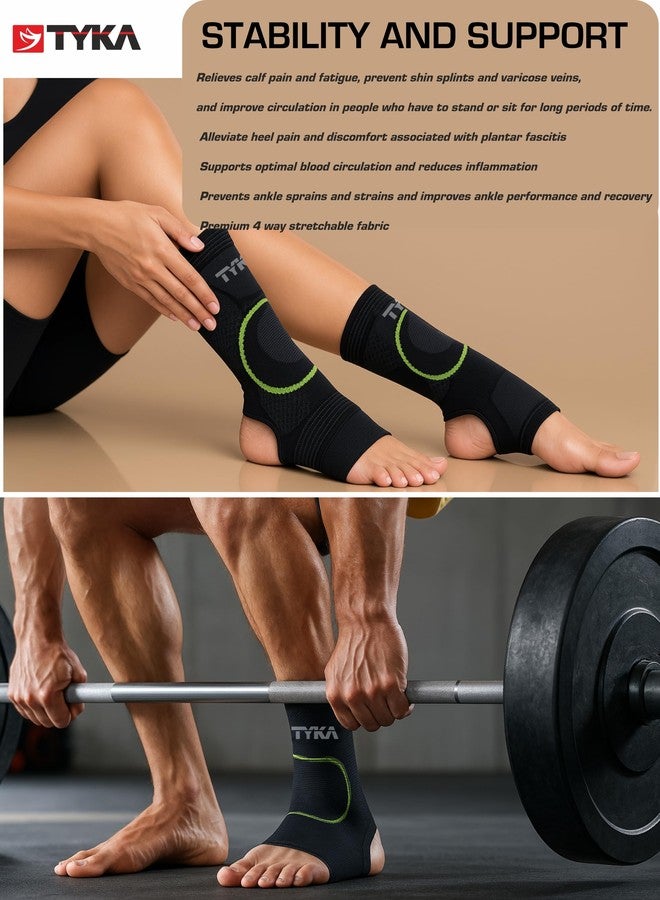 TYKA Ankle Support Sleeve for Men & Women - Knitted, Breathable & Ergonomic Compression Brace for Pain Relief, Injury Recovery & Stability (Grey|Neon Green, L) - Image 4