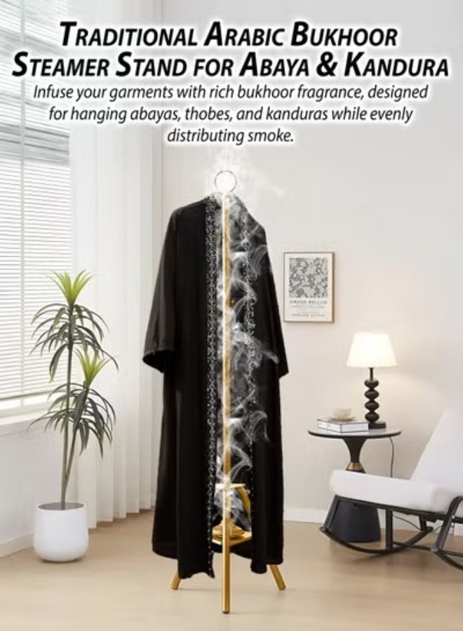 توشونكس حامل مكواة بخار عمودي مع مبخرة عربية للعباية والكندورة والثوب – ارتفاع 185 سم، مصنوع من الفولاذ الكربوني، يحتوي على غطاء مظلة للدخان، فتحات بخار بزاوية 360°، وعلاقة لتعطير الملابس التقليدية باستخدام الدخون، البخور، عود المخمخ، حنين، أسرار، رحاب، الحرمين - Image 1