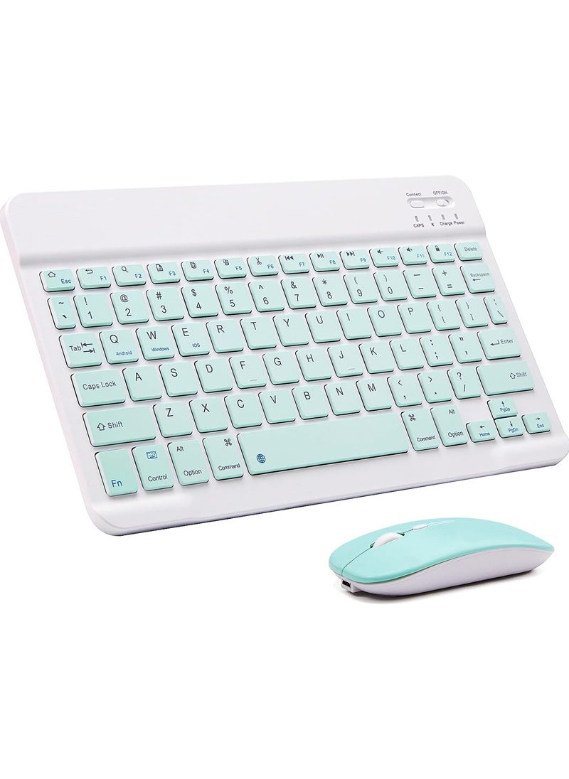 ELTRAZONE - ELTERAZONE Ultra-Slim Bluetooth Keyboard and Mouse Combo Rechargeable Portable Wireless Keyboard Mouse Set for Apple iPad iPhone iOS 13 and Above Samsung Tablet Phone Smartphone Android Windows(Green) - Image 1