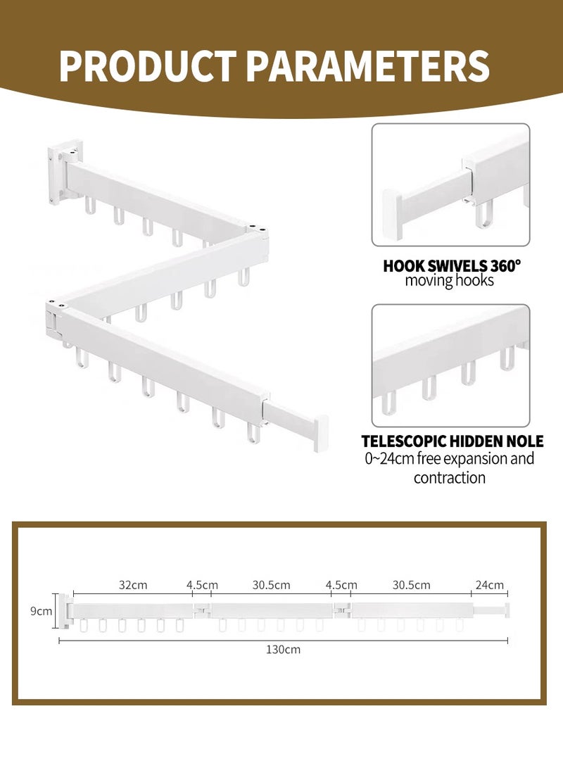 BEIRUI Telescopic Drying Rack, Foldable Aluminium Drying Rack, Wall Mounted Drying Rack, Rotatable Retractable 3-Part Non-Slip Clothes Rack 120.5cm x 9cm - Image 3