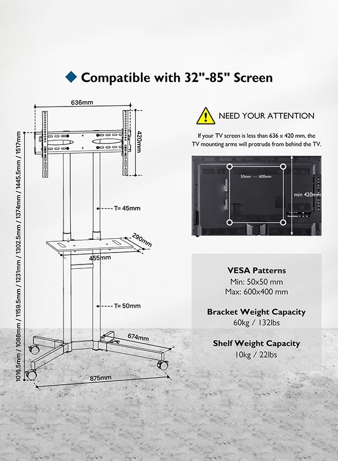 Arabest Universal Swivel TV Stand for 26 to 55 Inch TVs LCD/LED/OLED/Plasma/Curved with 45 Degree Swivel, Adjustable Height, Max Capacity 40 kg, Max VESA 400 x 400 - Image 5