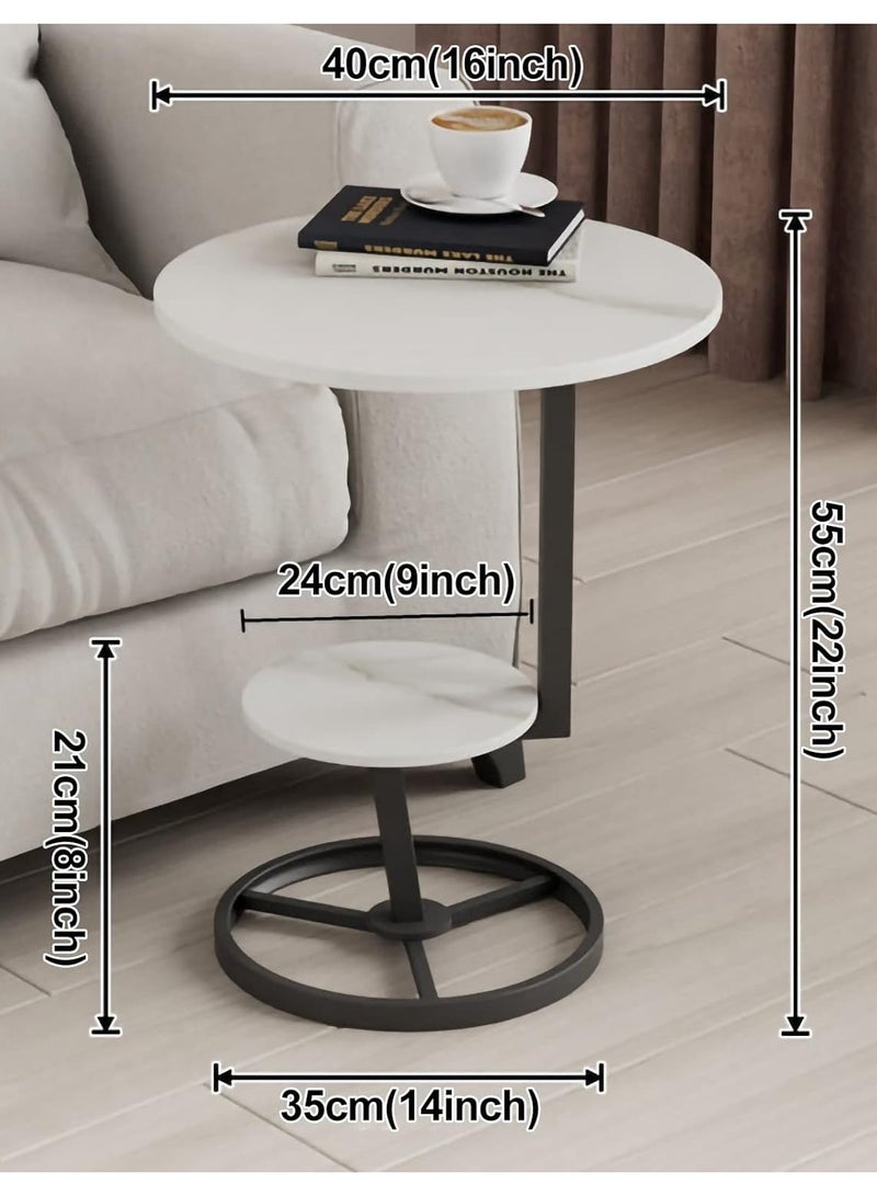 DubaiGallery Real Slate Marble Round End Table, 2-Tier Sofa Side Table with Storage Shelf, Modern Small Coffee Table and Gold C-Shaped Metal Frame Legs for Living Room Bedroom - Image 2
