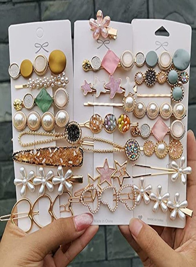 HOMEMATES 24Pcs Korean Pearl Hair Clips Set for Women & Girls Marble Hairpins, Bobby Pins, Trendy Hair Accessories for Everyday Wear, Party, Wedding, and Fashion Styling - Image 1
