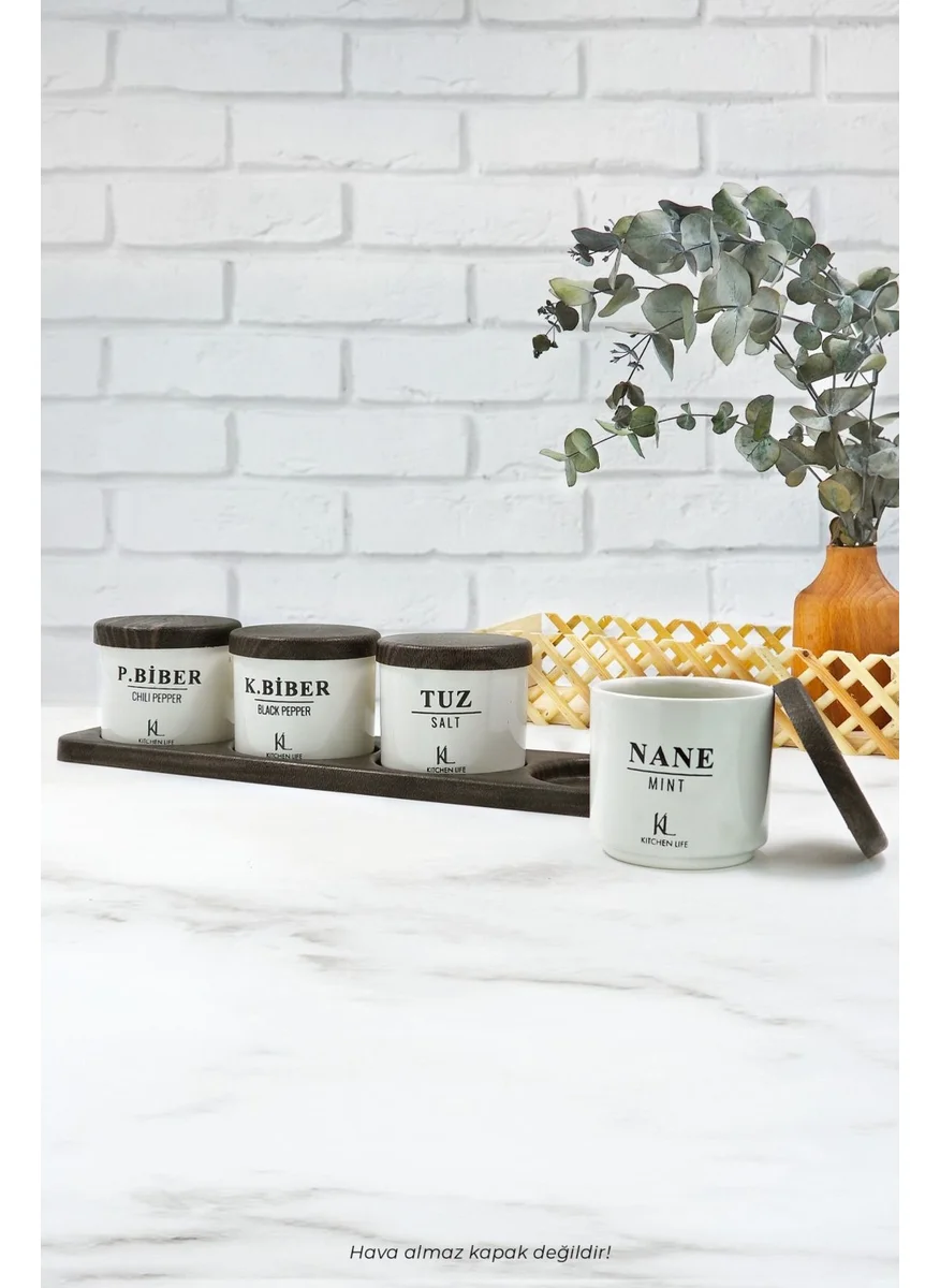 Kitchen Life 9 Piece Stand 4 Piece Ceramic Spice Jar Set - Spice Jar with Lid and Stand