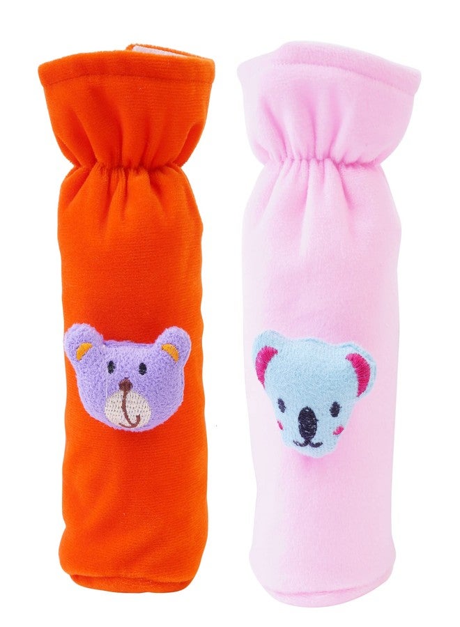 Da Anushi Soft Plush Stretchable Baby Feeding Bottle Cover Easy to Hold Strap with Cute Animated Cartoon| Suitable for 130-250 Ml Feeding Bottle(Orange-Light Pink) - Image 1