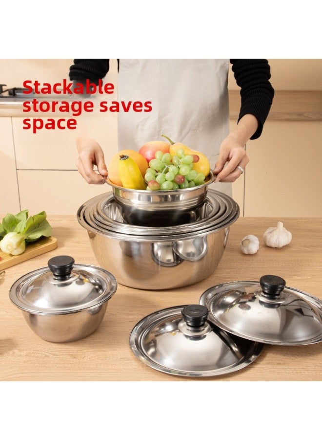 Special Deep Stainless Steel Basin Vegetable Washing Basin Small Size Covered Stainless Steel Basin Soup Basin Household High-grade Exquisite Woodle Basin-Specifications:Thickened Matching Drum Cap 19.55cm 1 Pack-Color:Tall Round Basin Food Grade Material  - Image 3