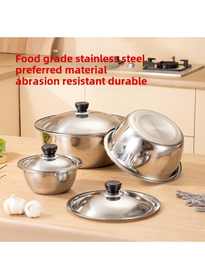 Special Deep Stainless Steel Basin Vegetable Washing Basin Small Size Covered Stainless Steel Basin Soup Basin Household High-grade Exquisite Woodle Basin-Specifications:Thickened Matching Drum Cap 19.55cm 1 Pack-Color:Tall Round Basin Food Grade Material  - Image 4