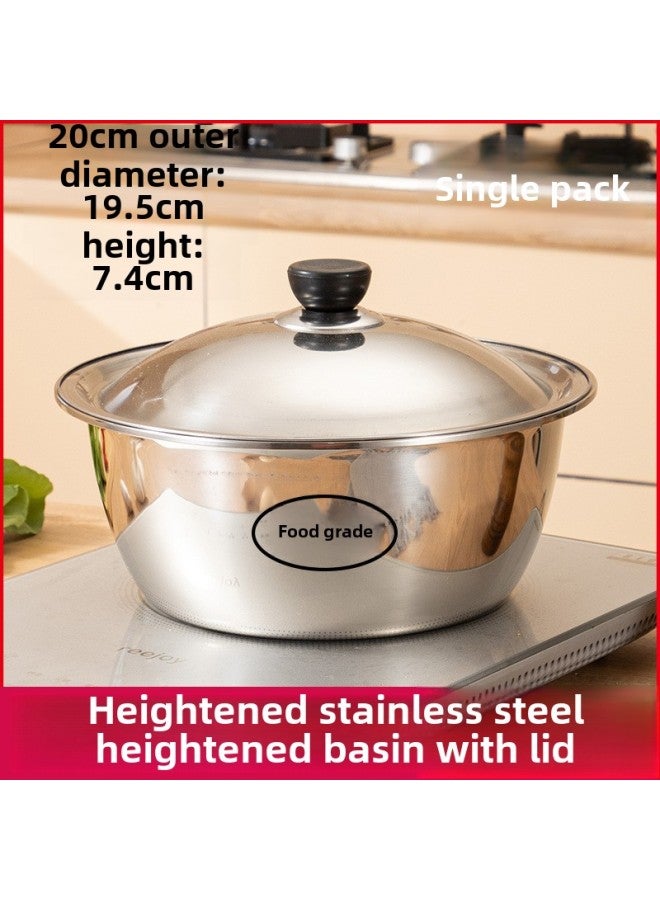 Special Deep Stainless Steel Basin Vegetable Washing Basin Small Size Covered Stainless Steel Basin Soup Basin Household High-grade Exquisite Woodle Basin-Specifications:Thickened Matching Drum Cap 19.55cm 1 Pack-Color:Tall Round Basin Food Grade Material  - Image 1