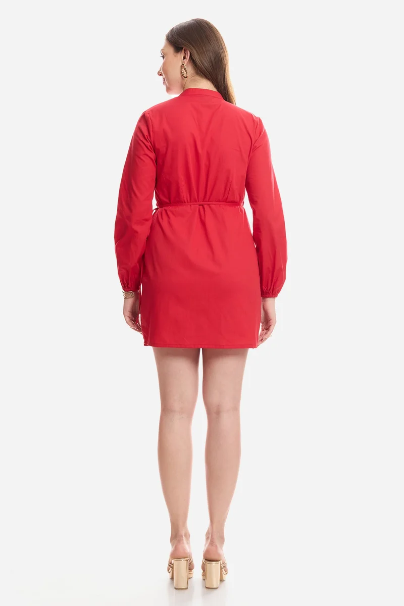 Virgio  Solid Cotton Wrap Mini Dress for Women for Women | Best Price UAE