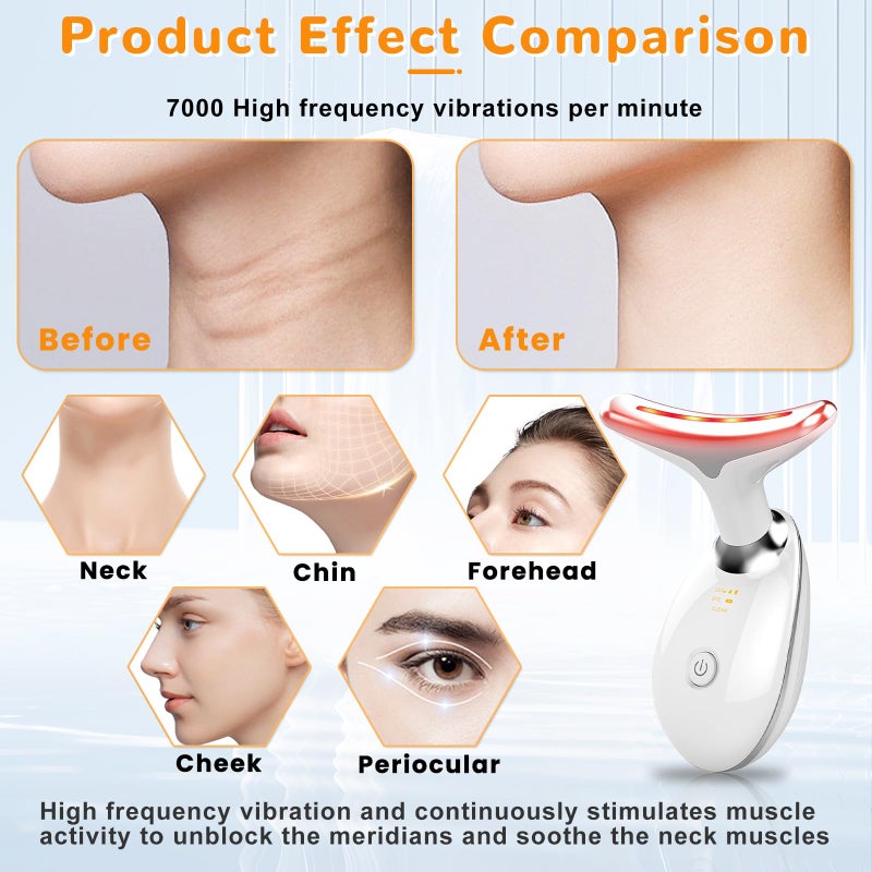 Bestechy Facial Beauty Device, Face Massager Tool for Skin Care, Based on Triple Action LED, Thermal, and Vibration, Red and Blue LED Light, 7 Color Led Face and Neck Massager for Home Use (Glossy White) - Image 4