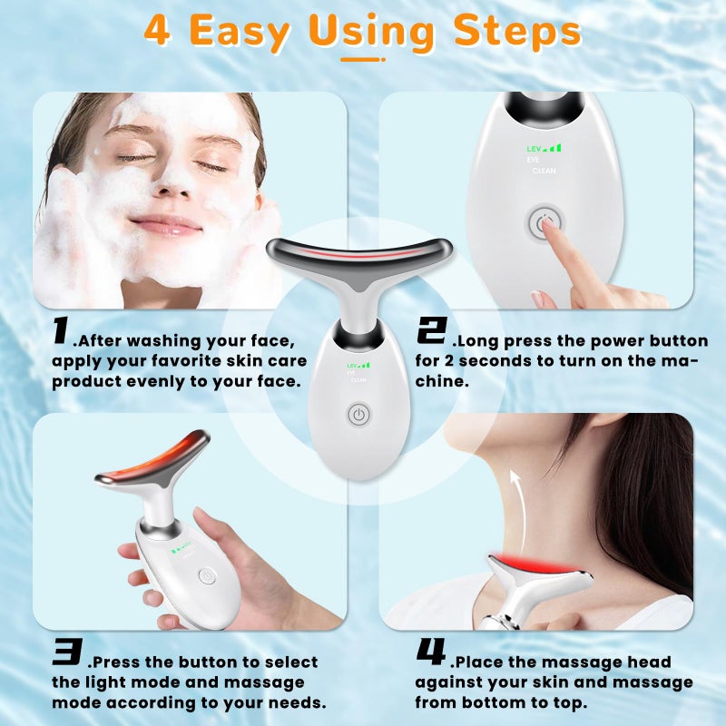 Bestechy Facial Beauty Device, Face Massager Tool for Skin Care, Based on Triple Action LED, Thermal, and Vibration, Red and Blue LED Light, 7 Color Led Face and Neck Massager for Home Use (Glossy White) - Image 5