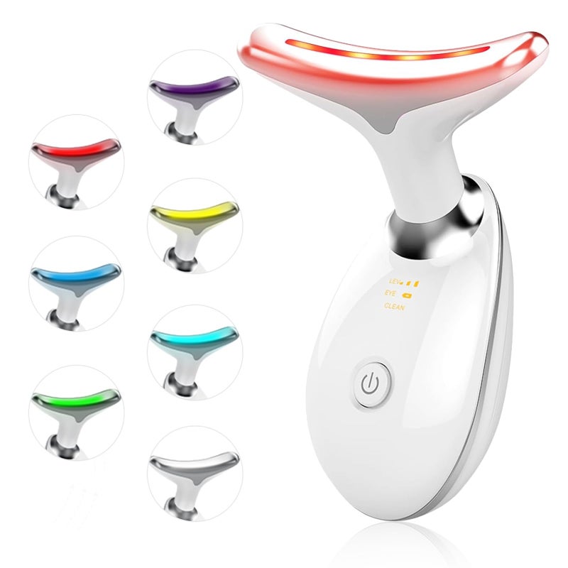 Bestechy Facial Beauty Device, Face Massager Tool for Skin Care, Based on Triple Action LED, Thermal, and Vibration, Red and Blue LED Light, 7 Color Led Face and Neck Massager for Home Use (Glossy White) - Image 1