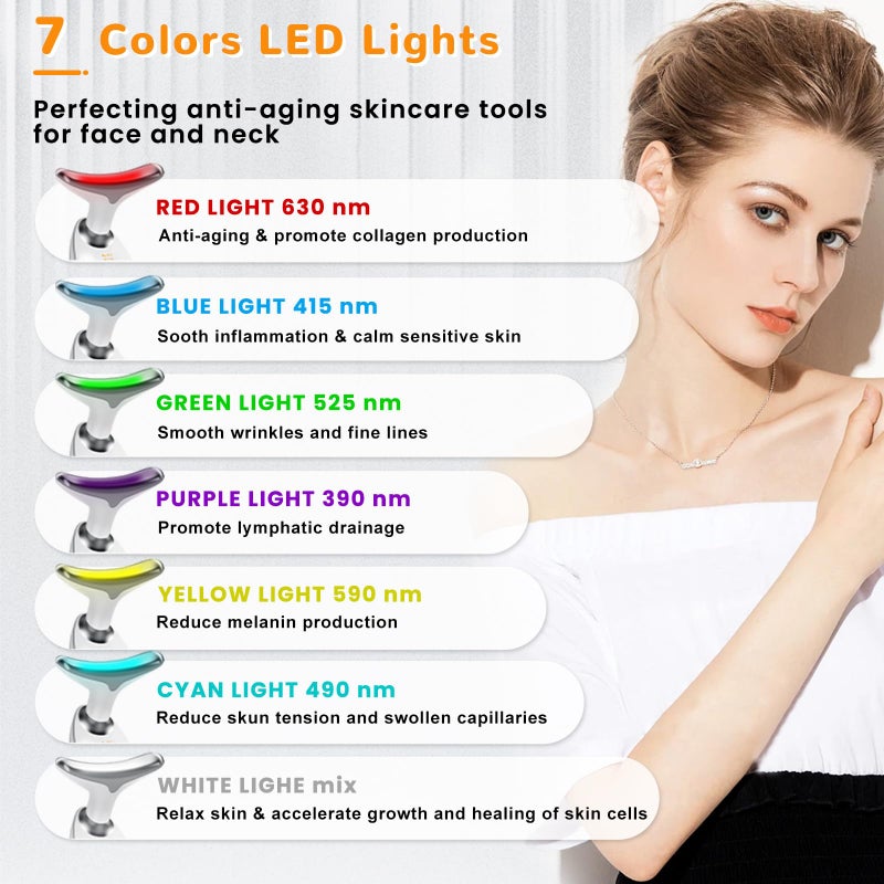 Bestechy Facial Beauty Device, Face Massager Tool for Skin Care, Based on Triple Action LED, Thermal, and Vibration, Red and Blue LED Light, 7 Color Led Face and Neck Massager for Home Use (Glossy White) - Image 3