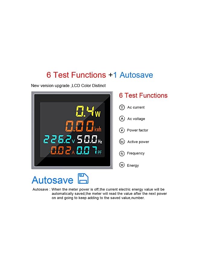 PROMASS promass AC Current Voltage Amperage 6-in-1 Power Energy Monitor, LCD Digital Display Voltmeter Ammeter, AC 50.0-300.0V, 100A Mini Multimeter Volt Amp Watt Meter with Current Transformer CT  - Image 3