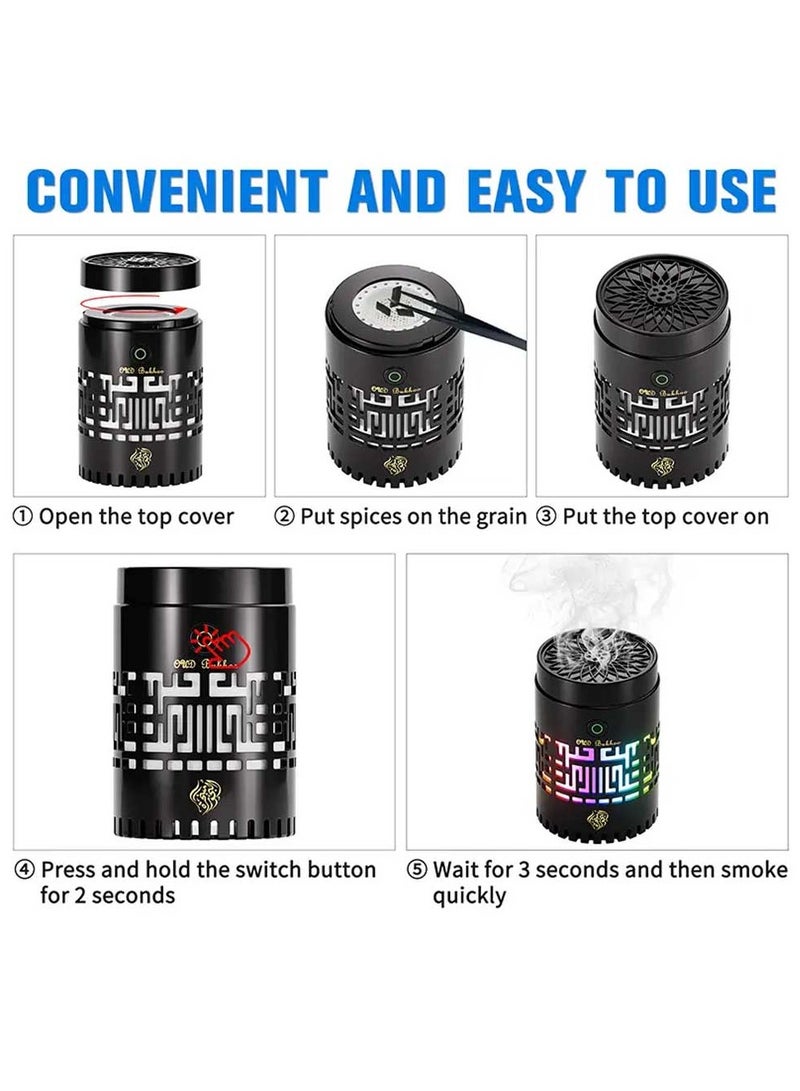 Bakhoor Incense Burner Portable Electric Bakhoor Aroma Diffuser Mini Arabic Incense Holder Home Decoration(Black)) - Image 5