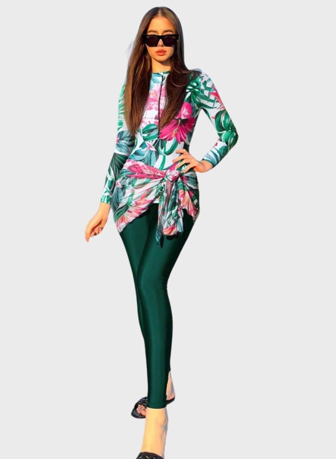 Fianser Burkini Swimsuits Set 3-Piece Full Cover Swimwear Long Sleeve Chiffon Wrap Skirt Muslim Zipper Conservative Modest  Fashion Classic Islamic Sun Protection Diving Surfing Suit  - Image 1