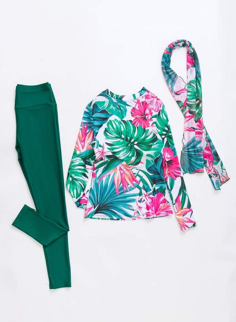 Fianser Burkini Swimsuits Set 3-Piece Full Cover Swimwear Long Sleeve Chiffon Wrap Skirt Muslim Zipper Conservative Modest  Fashion Classic Islamic Sun Protection Diving Surfing Suit  - Image 3