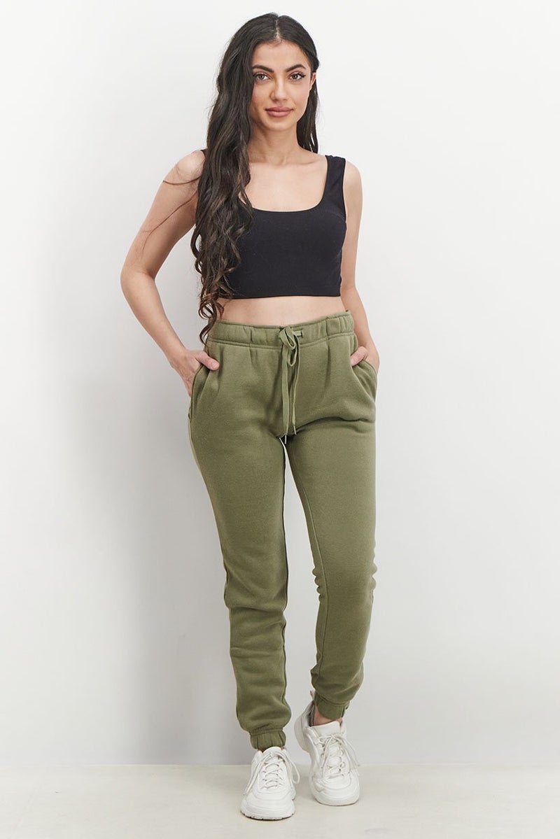 Fit Collective Women Drawstring Plain Jogger Pants, Deep Lichen Green - Image 3
