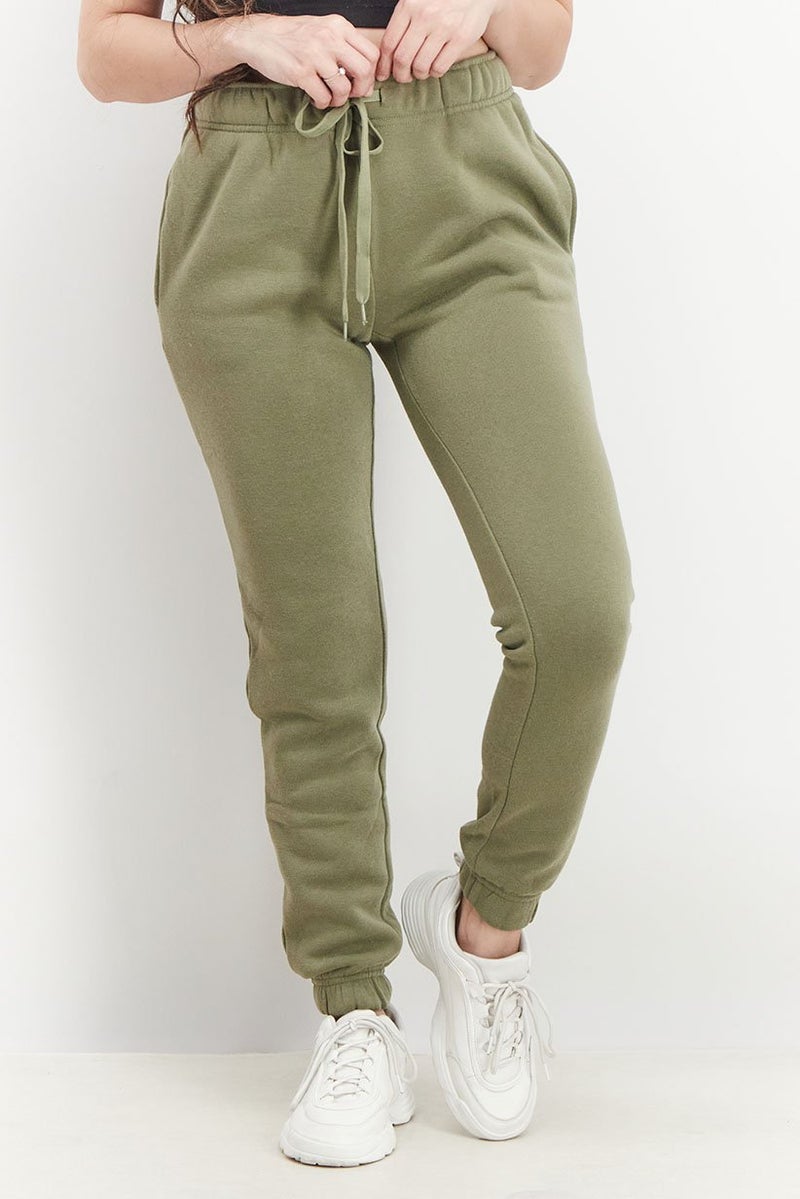 Fit Collective Women Drawstring Plain Jogger Pants, Deep Lichen Green - Image 1