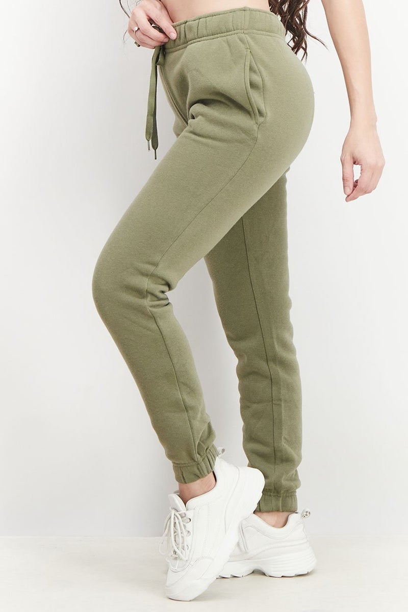 Fit Collective Women Drawstring Plain Jogger Pants, Deep Lichen Green - Image 4