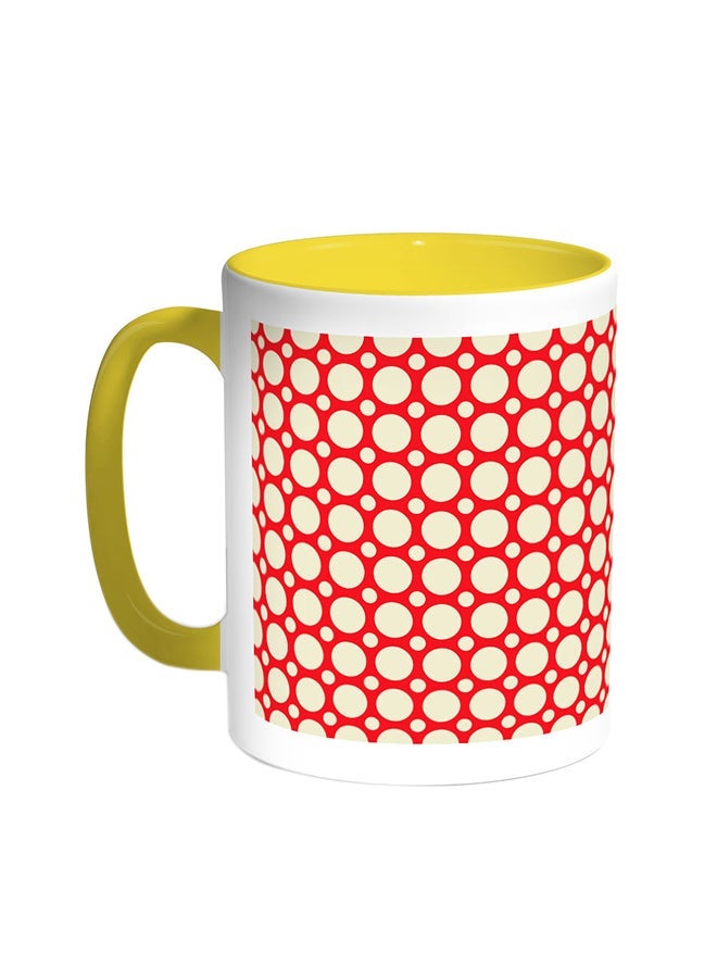 Large And Small Circles Printed Coffee Mug Yellow/White 11ounce