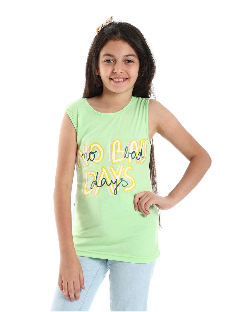 Andora Printed Cotton Girls Tank Top - Mint  - Image 1
