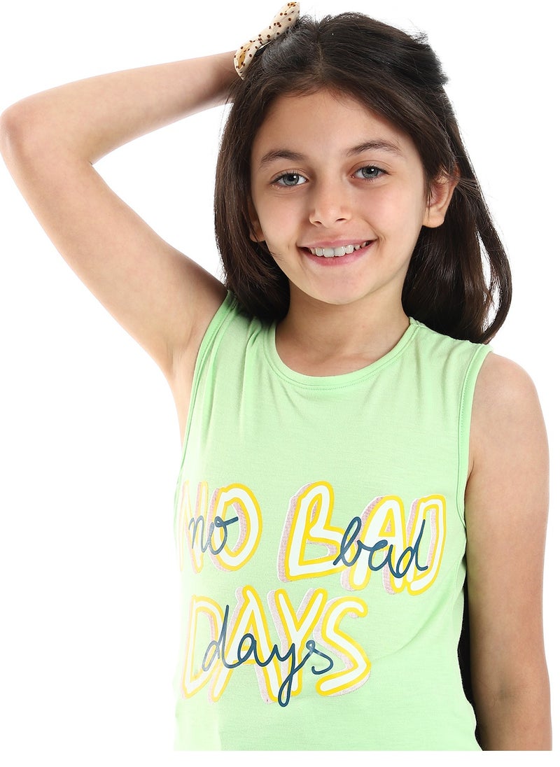 Andora Printed Cotton Girls Tank Top - Mint  - Image 4