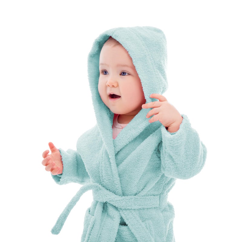 BAGNO MILANO Organic Turkish Cotton Kids Bathrobe, Soft Terry Cotton-Acrylic Hooded Towel Robe for Boys, Girls (US, Age, 9 Years, 12 Years, Mint Green) - Image 2