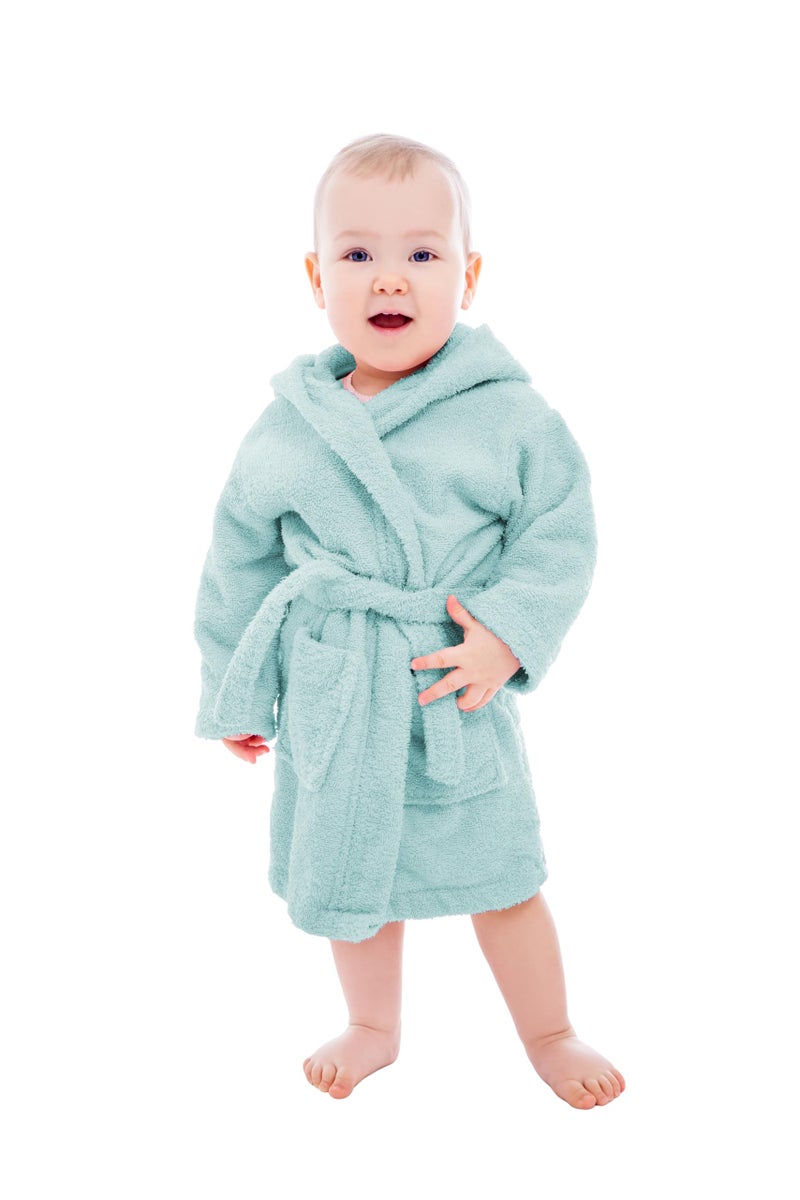 BAGNO MILANO Organic Turkish Cotton Kids Bathrobe, Soft Terry Cotton-Acrylic Hooded Towel Robe for Boys, Girls (US, Age, 9 Years, 12 Years, Mint Green) - Image 1