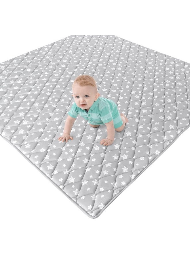 Moonsea Premium Foam Baby Play Mat 59" X 59" Fit for ZEEBABA 59" x59" Playpen or Yobear Baby Playpen, Non-Slip Baby Playpen Mat for Playing, Foldable Grey Star  - Image 1