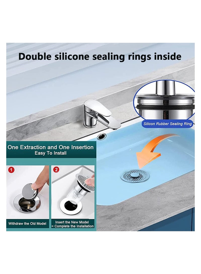 Universal Bathroom Sink Stopper, Pop Up Sink Plug, 2 in1 Universal Washbasin Water Head Leaking Stopper for 1.3~1.57in, Bathroom Sink Plug Pop-up Drain Filter (3PCS) - Image 4