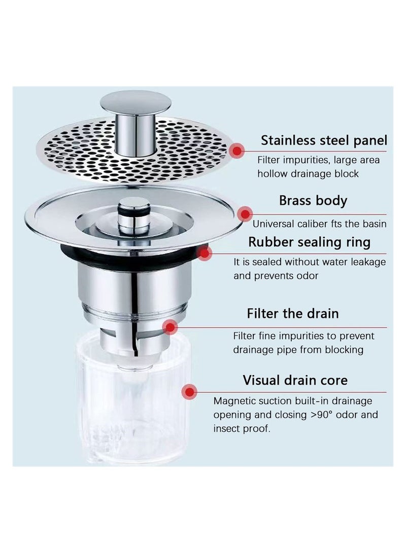 Universal Bathroom Sink Stopper, Pop Up Sink Plug, 2 in1 Universal Washbasin Water Head Leaking Stopper for 1.3~1.57in, Bathroom Sink Plug Pop-up Drain Filter (3PCS) - Image 2