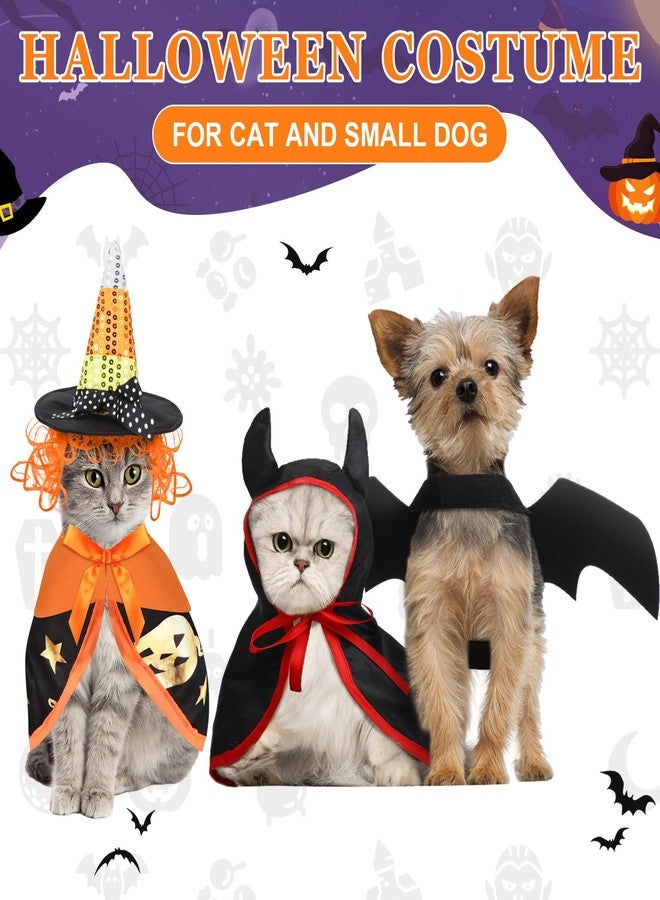 Reginary 4 Pcs Halloween Pet Costume Cat Dog Wizard Costume Vampire Cloak with Hat Bat Wings Wizard Hat Cloak Cat Small Dogs Outfits for Halloween Party Pet Cosplay - Image 4
