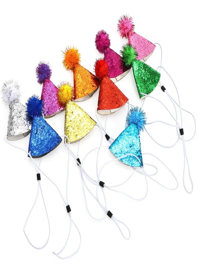Okllen 20 Pieces Mini Birthday Hats for Stuffed Animals, Tiny Cone Party Hats with Pom Poms Glitter for Small Pets, Adjustable Cat Dog Rabbit Costume Hat for Birthday, Holiday - Image 5