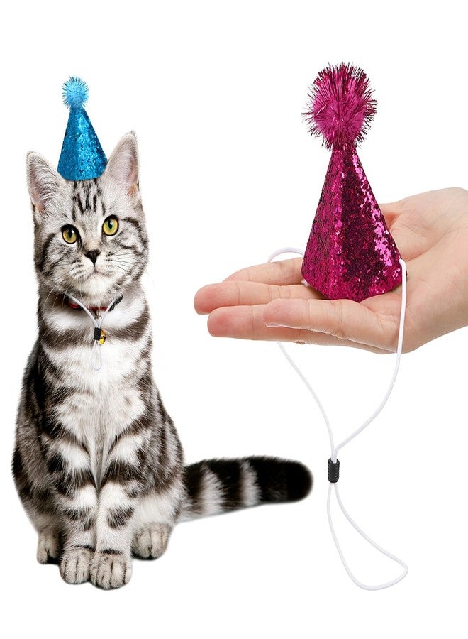 Okllen 20 Pieces Mini Birthday Hats for Stuffed Animals, Tiny Cone Party Hats with Pom Poms Glitter for Small Pets, Adjustable Cat Dog Rabbit Costume Hat for Birthday, Holiday - Image 4