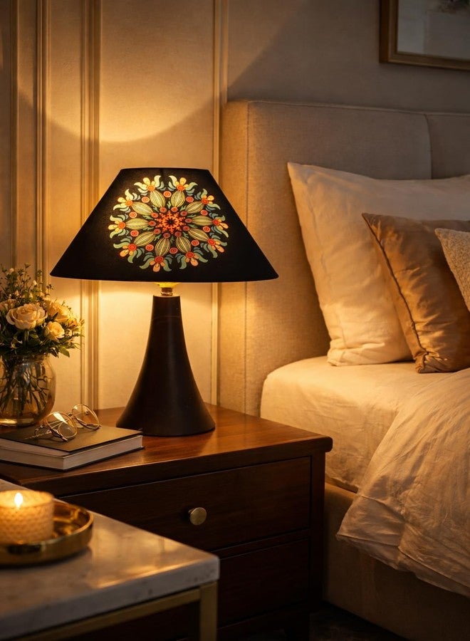 tu casa Classic Black Metal Base Table Lamp French Floral Print with Satin Shade for Home Decoration Bedroom Living Room Lounge Office Festival Gifting Study Table H - 13" / No Blub - Image 2