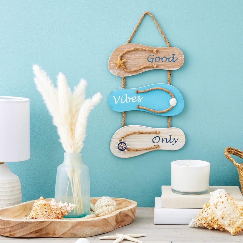 Juvale Good Vibes Only Sign Wooden Flip Flop Beach Decor NauticalInspired Hanging Sign for Homes Summer Displays OceanThemed Residences Vacation Properties Office Spaces 9x12 in - Image 2