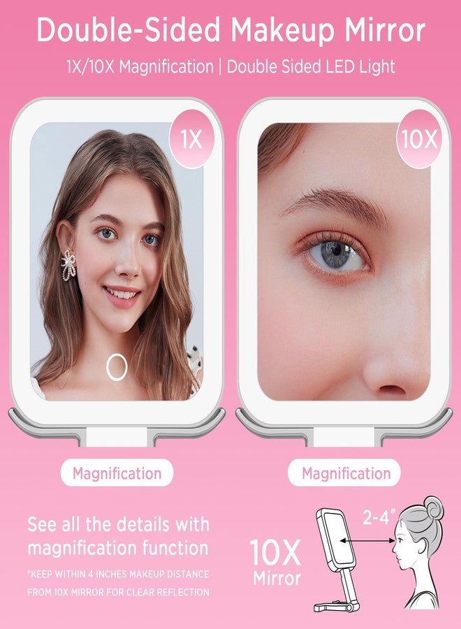 EAONE مرآة مكياج سفر EAONE مع أضواء، مرآة تجميل مزدوجة الجوانب مكبرة 10X/1X مع إضاءة بثلاثة ألوان وشاشة لمس قابلة للتعتيم، مرآة تجميل محمولة مدمجة للسفر/الحمام، هدايا للنساء - Image 3