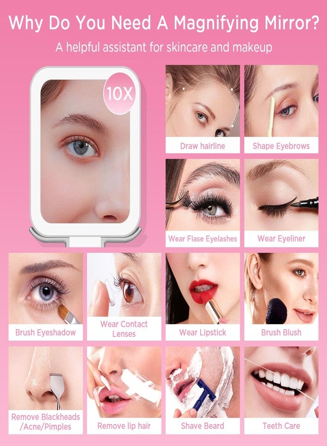 EAONE مرآة مكياج سفر EAONE مع أضواء، مرآة تجميل مزدوجة الجوانب مكبرة 10X/1X مع إضاءة بثلاثة ألوان وشاشة لمس قابلة للتعتيم، مرآة تجميل محمولة مدمجة للسفر/الحمام، هدايا للنساء - Image 2