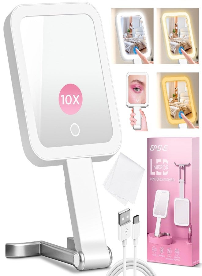 EAONE مرآة مكياج سفر EAONE مع أضواء، مرآة تجميل مزدوجة الجوانب مكبرة 10X/1X مع إضاءة بثلاثة ألوان وشاشة لمس قابلة للتعتيم، مرآة تجميل محمولة مدمجة للسفر/الحمام، هدايا للنساء - Image 1