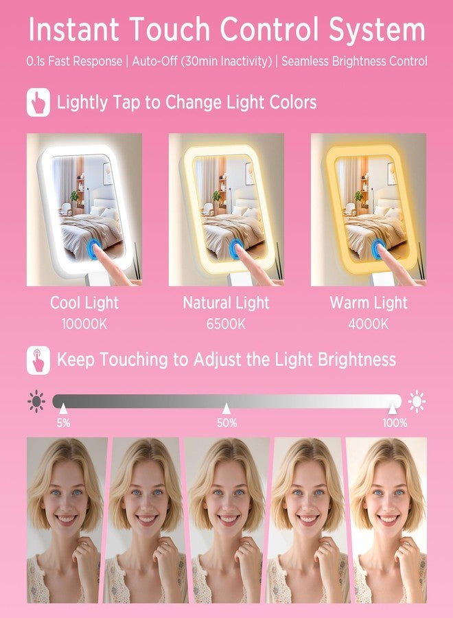 EAONE مرآة مكياج سفر EAONE مع أضواء، مرآة تجميل مزدوجة الجوانب مكبرة 10X/1X مع إضاءة بثلاثة ألوان وشاشة لمس قابلة للتعتيم، مرآة تجميل محمولة مدمجة للسفر/الحمام، هدايا للنساء - Image 5