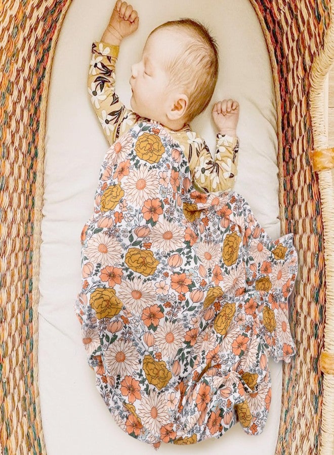 DRESHOW BQUBO Baby Girl Newborn Floral Receiving Blankets with Bow Hat Headband Wooden Birth Announcement Card Set Newborn Baby Swaddling Hats Sleepsack Toddler Warm Shower Gift - Image 4