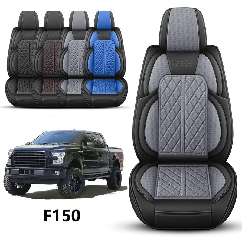 DuDuWang Car Seat Cover Custom Fit for Ford F150 2009-2026 Faux Leather Seat Cover Set Compatible with Regular Cab Super Cab Super Crew Pickup Truck Cushions (Black & Grey, Front Seat) - Image 2