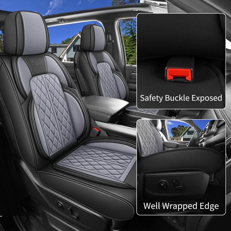 DuDuWang Car Seat Cover Custom Fit for Ford F150 2009-2026 Faux Leather Seat Cover Set Compatible with Regular Cab Super Cab Super Crew Pickup Truck Cushions (Black & Grey, Front Seat) - Image 3