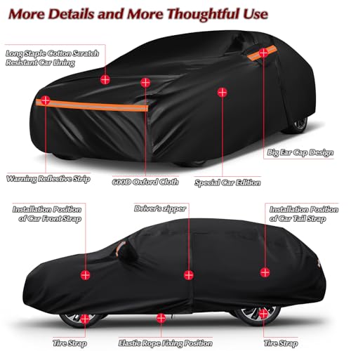 QUYDDC 16-Layer Special Full Car Cover Fit for 2007-2024 Sub-aru WRX Impreza STI, Ultra Heavy 600D Oxford Cloth, All-Weather Protection Summer Sun Exposure and Winter Snow Rain Dust UV, Black - Image 5