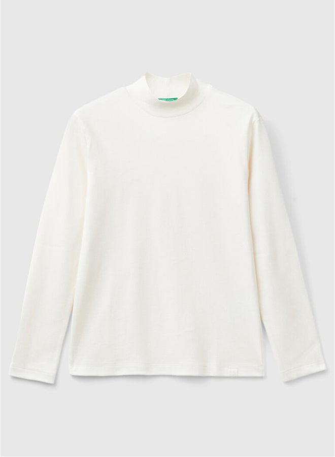 Benetton Girls Ribbed Knit Turtle Neck T-Shirt - Image 4